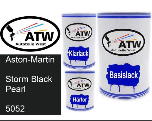 Aston-Martin, Storm Black Pearl, 5052: 500ml Lackdose + 500ml Klarlack + 250ml Härter - Set, von ATW Autoteile West.